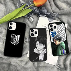 Anime Attack on Titan black Phone Case for iPhone 14 11 12 13 mini pro XS MAX 8 7 6 6S 5s Plus X SE XR 2020 - Animehouse