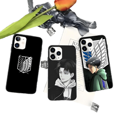 Anime Attack on Titan black Phone Case for iPhone 14 11 12 13 mini pro XS MAX 8 7 6 6S 5s Plus X SE XR 2020 - Animehouse