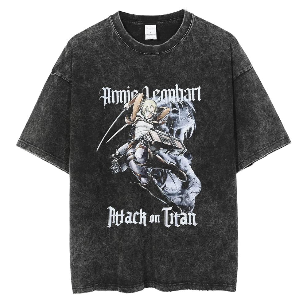 Anime Washed Tshirt Attack on Titan Printing Short Sleeve T Shirt 100% Cotton Black Shirt Eren Streetwear Vest Oversized T-shirt - Animehouse