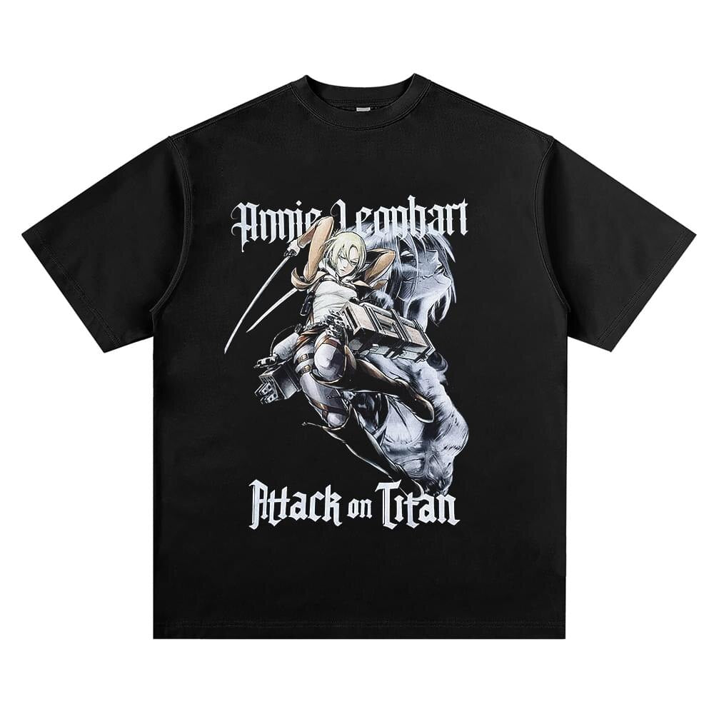 Anime Washed Tshirt Attack on Titan Printing Short Sleeve T Shirt 100% Cotton Black Shirt Eren Streetwear Vest Oversized T-shirt - Animehouse