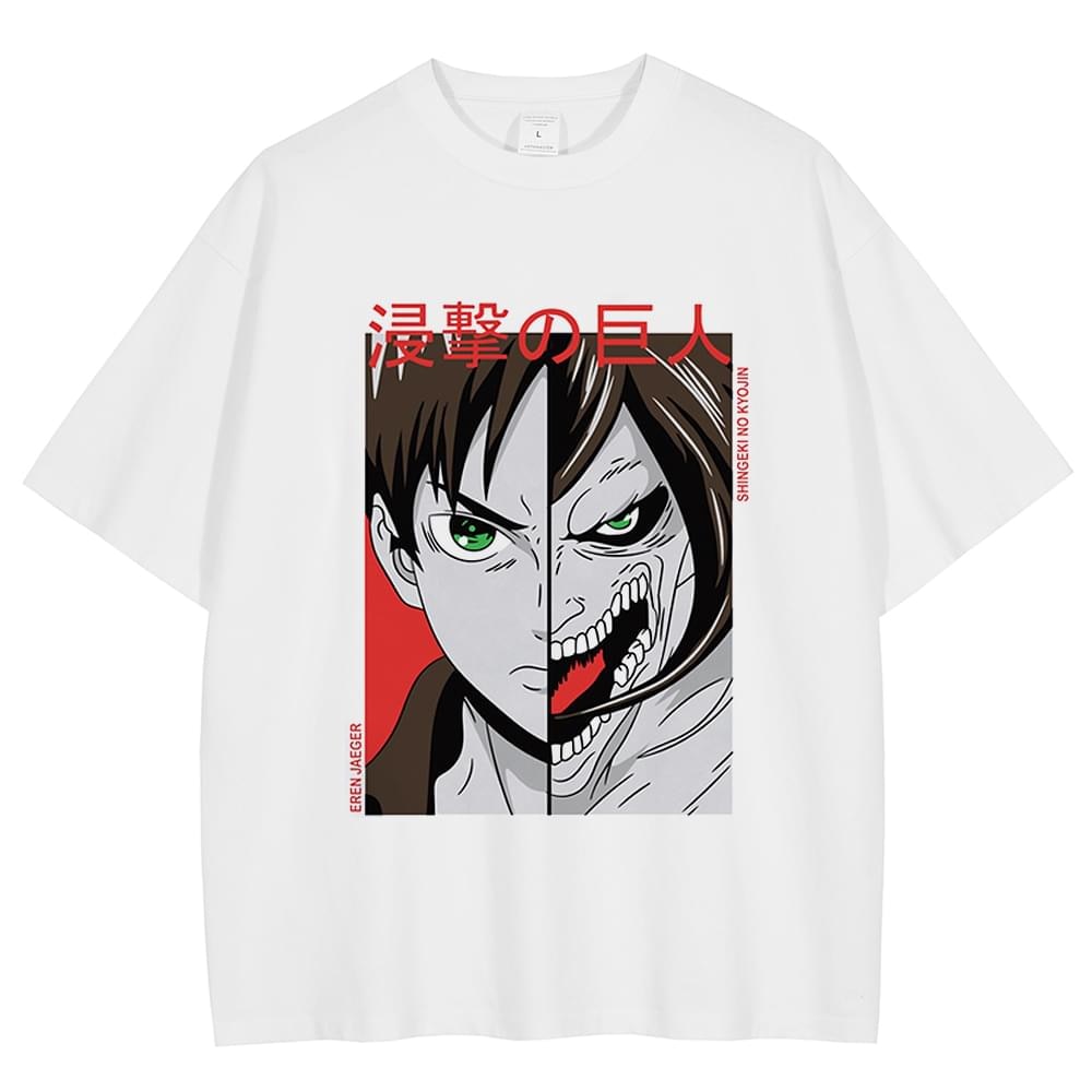 Anime Washed Tshirt Attack on Titan Printing Short Sleeve T Shirt 100% Cotton Black Shirt Eren Streetwear Vest Oversized T-shirt - Animehouse