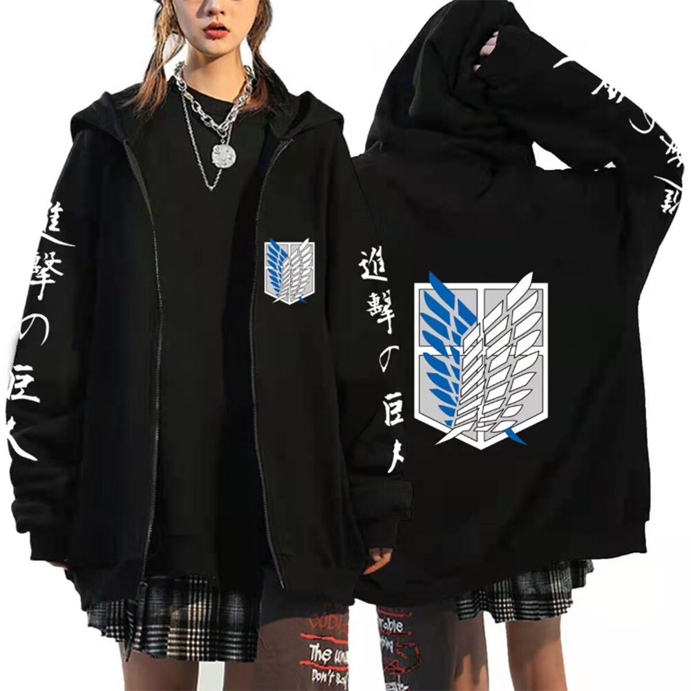 Attack on Titan Zipper Hoodies Casual Hip Hop Streetwear Sweatshirts Hoody Men Loog Sleeve Hoodie Jacket Clothes - Animehouse