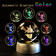 Pokemon 3D Crystal Ball Pikachu Gengar Mew Mewtwo Figurines Lamp Base Pokeball 3D Pokemon Glass Ball Statue Kids Birthday Gift