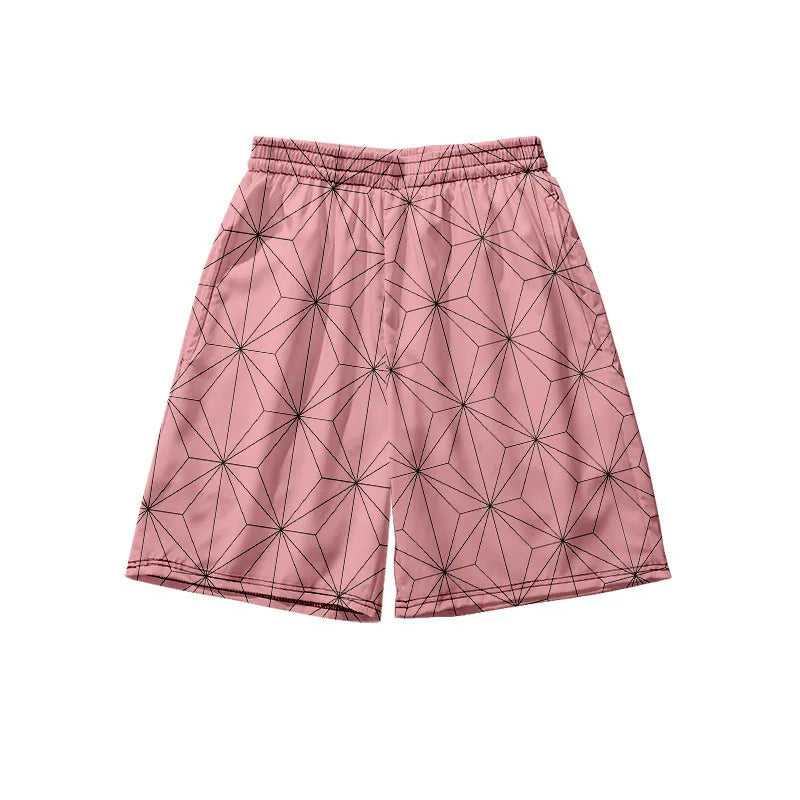 summer Beach Shorts with Pocket for Men, Anime 3D Print Costume, Kamado Tanjirou, Harajuku Jogging Pants