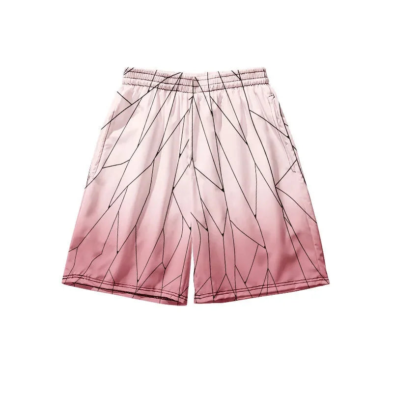 summer Beach Shorts with Pocket for Men, Anime 3D Print Costume, Kamado Tanjirou, Harajuku Jogging Pants