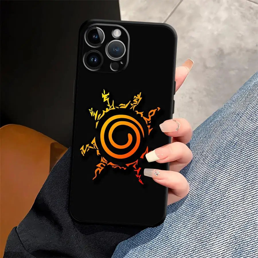 Case for iPhone 7 8 13 12 11 17 Pro Max XR 17Air XS Max 15 16 14 Plus Black Soft Phone Cover N-NARUTOS Logo