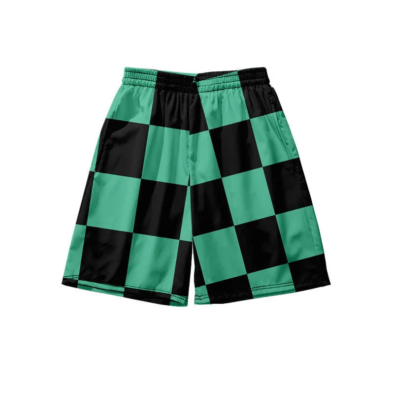 summer Beach Shorts with Pocket for Men, Anime 3D Print Costume, Kamado Tanjirou, Harajuku Jogging Pants